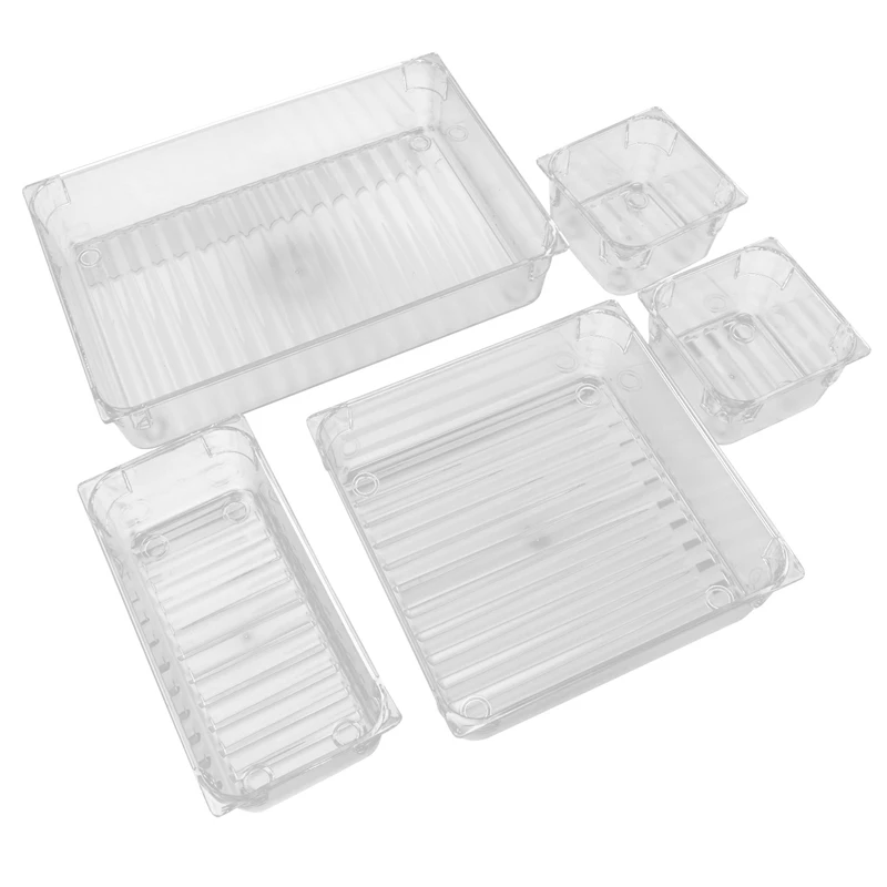 

14 Desk Drawer Organiser Trays, Clear Vanity Drawer Dividers Makeup Cosmetic Organizers For Bedroom Kitchen Office