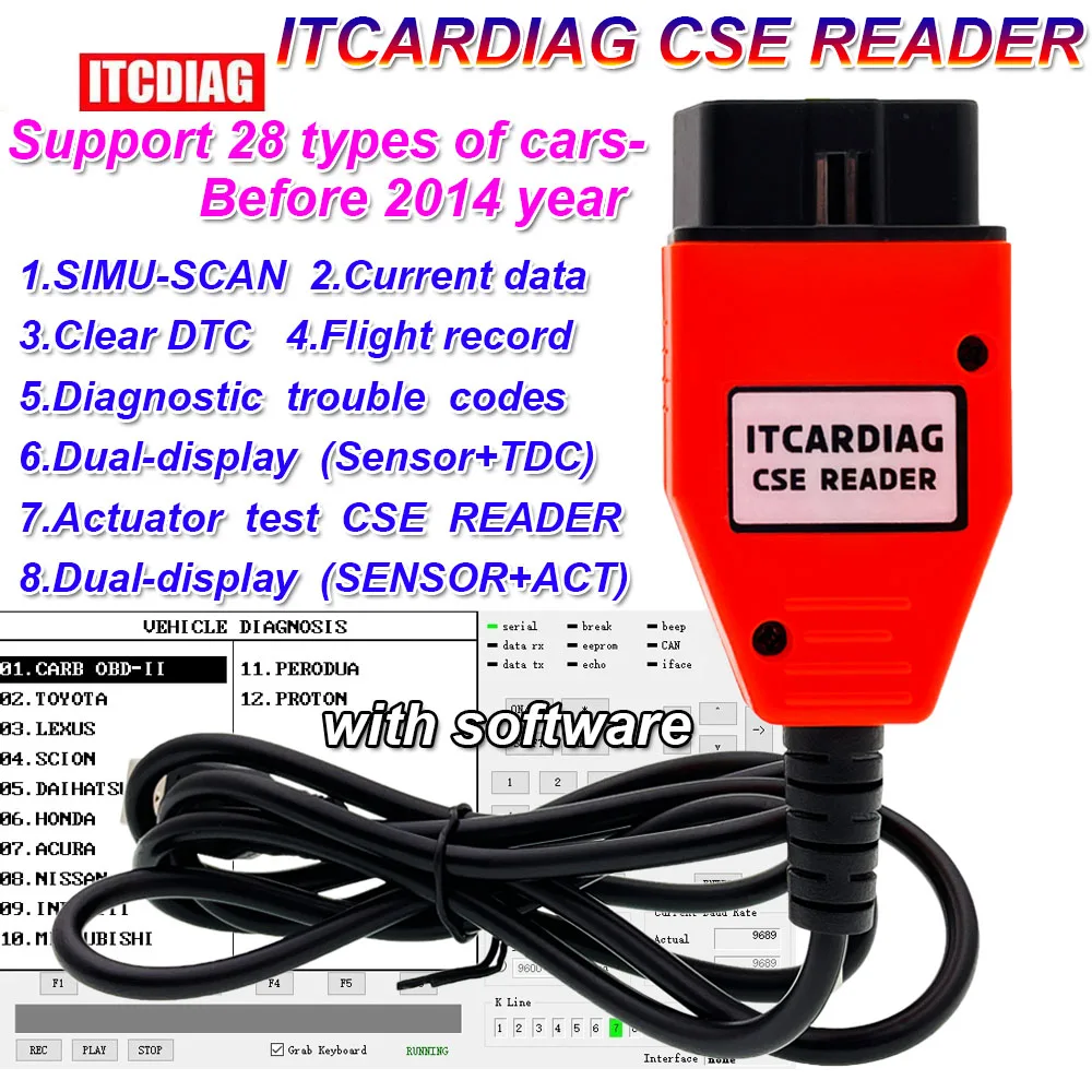 ITCARDIAG CSE Reader OBDII Code Scanner Replace Hi-Scan Pro CarmanScan 1 Read Trouble Codes Clear DTC Current data Actuator Test