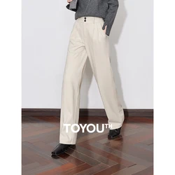 TOYOUTH Women Woolen Pants 2024 Autumn and Winter New Thicking Warm Straight Leg Mid Waist Work Wear Pants