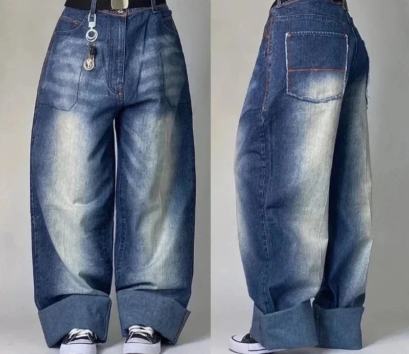 Streetwear New Vintage Letter Print Jeans larghi lavati Donna Y2K Harajuku Hip Hop Pantaloni larghi a vita alta gotici popolari