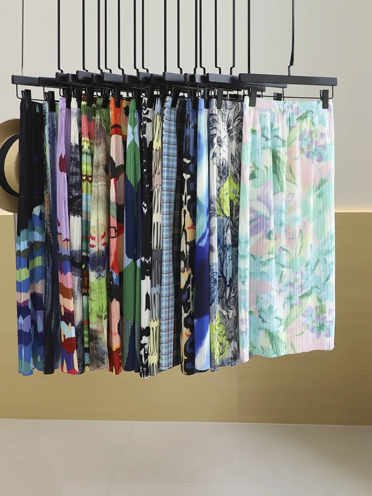 

Юбка-миди с высокой талией, женская плиссированная юбка трапециевидной формы с цветочным принтом и асимметричным подолом для похудения, полиэфирное волокно