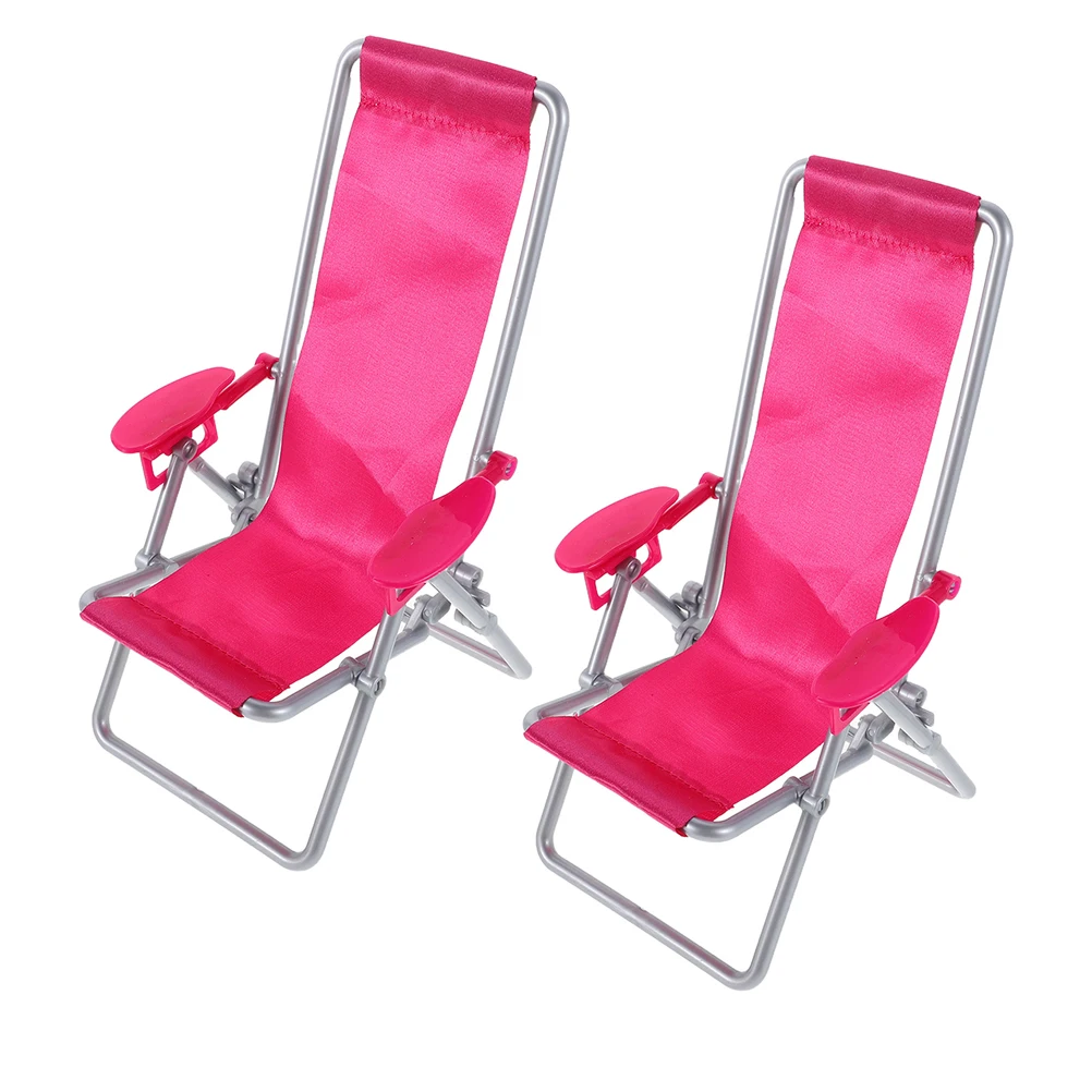 

2pcs Pink Beach Chair Ornaments Mini Foldable Plastic Dollhouse Furniture Decoration Accessories Sturdy SpaceSaving Design Home