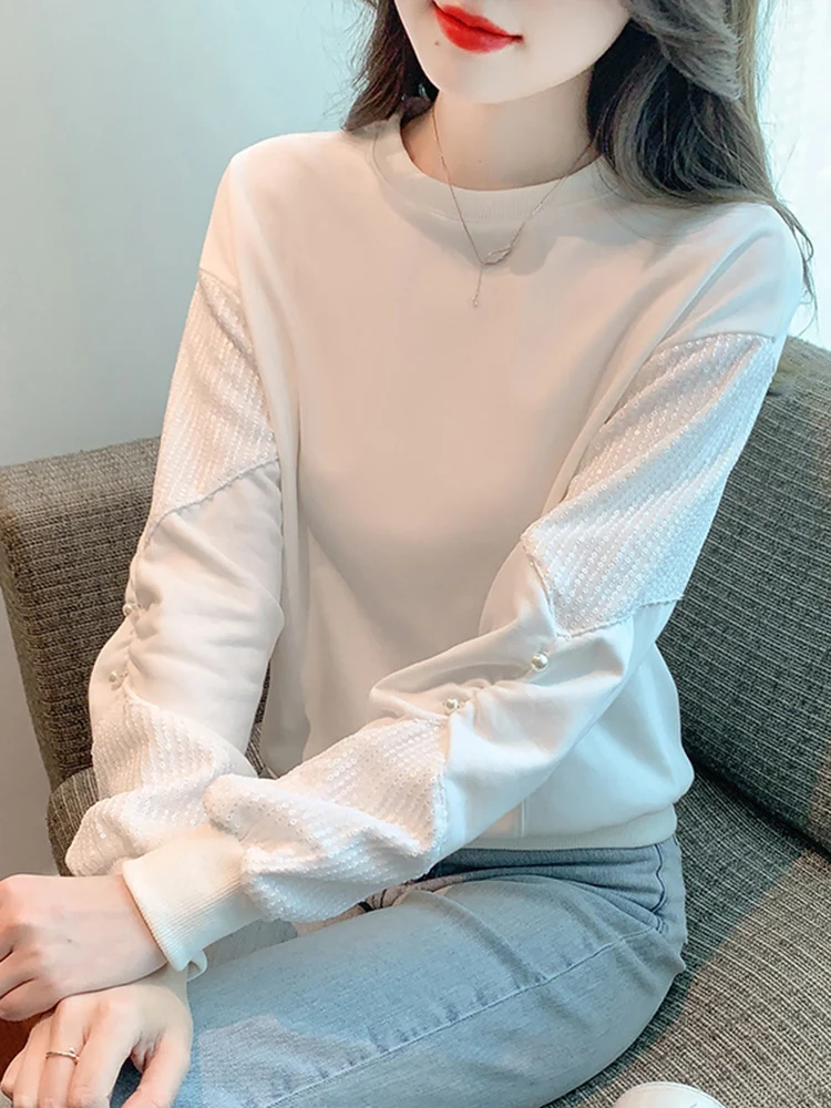 한국 스타일 라운드 넥 안감 스웨트셔츠 여성용 가을 겨울 루즈 캐주얼 에이지리스 개성 있는 탑 패셔너블 다용도