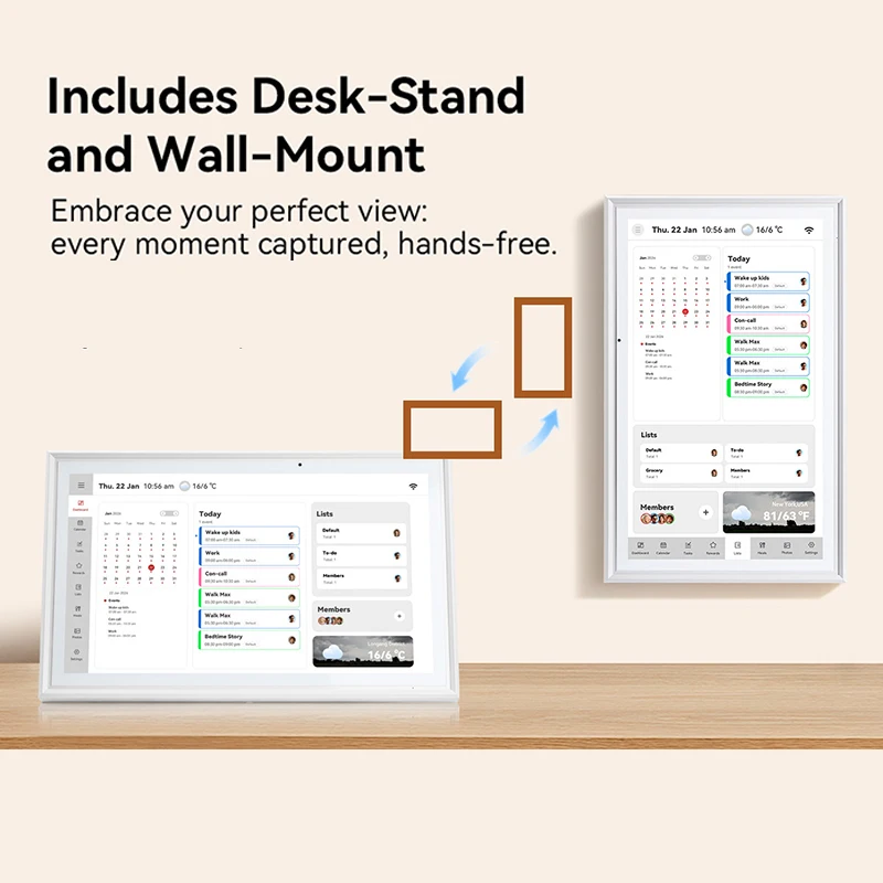 

15,6-дюймовый цифровой календарь с сенсорным экраном, 32 ГБ, интерактивный планировщик для семейного расписания, умный календарь-планировщик с дисплеем