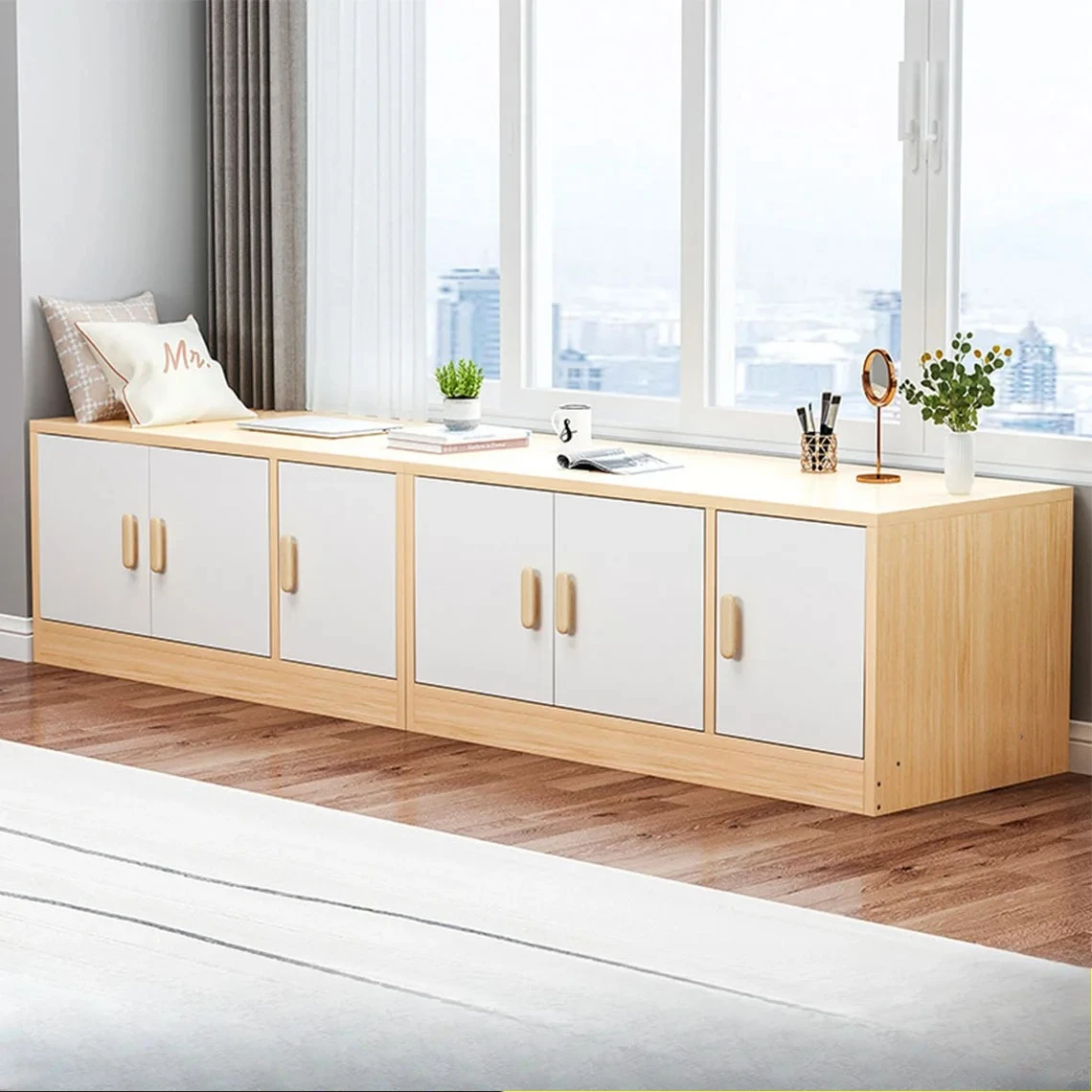 bay window cabinet, storage, floor-to-ceiling window sill, tatami  wall-to-wall utility , balcony locker
