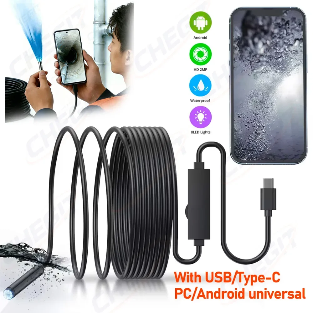 New TypeC USB Endoscope for OTG Android Phone Borescope Inspection Snake Camera IP67 Waterproof with 6 LED Lights For Type C