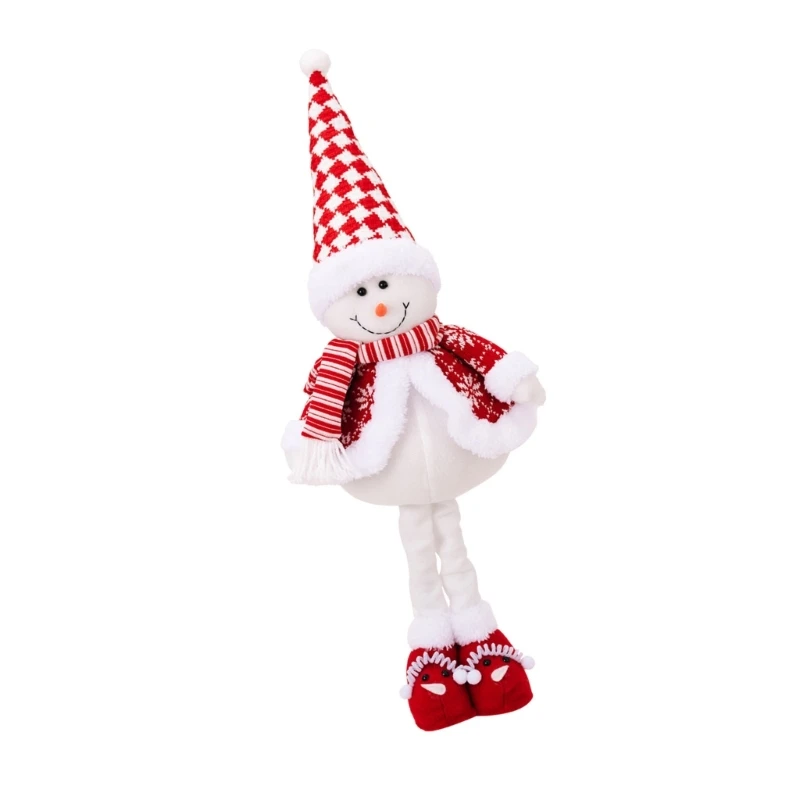 KX4B Navidad Santa muñeco nieve ciervo pie muñecos peluche estatuilla retráctil pierna larga juguete