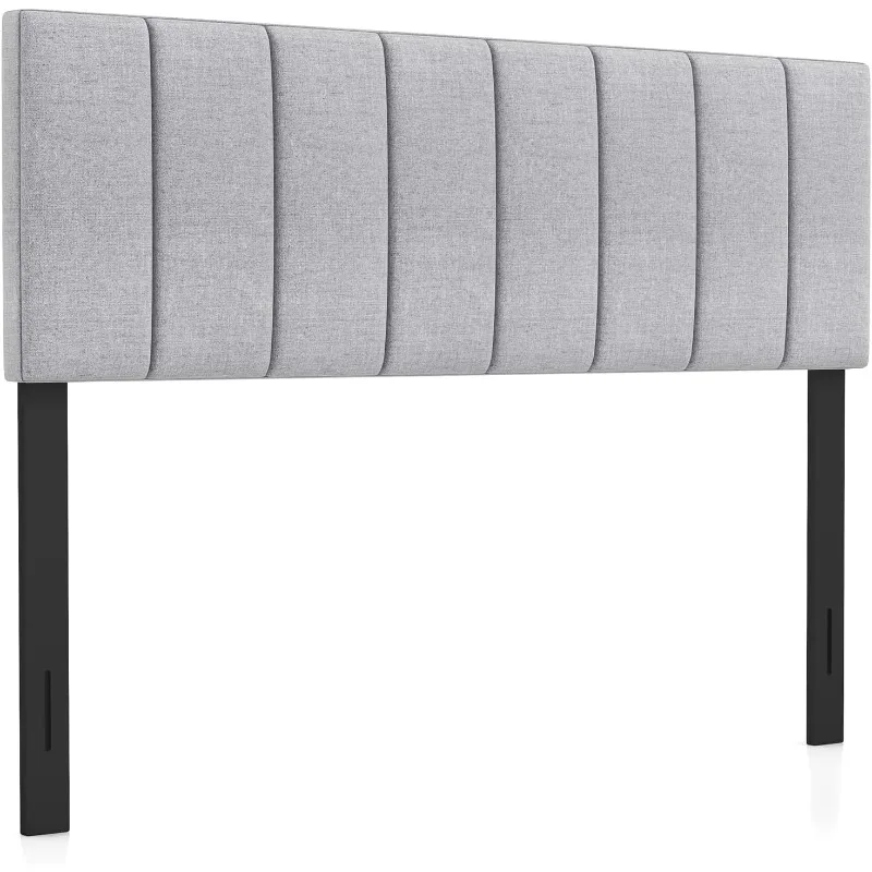 

KOMFOTT Linen Upholstered Headboard for Full&Queen Size Bed,Vertical Channel Tufted Rectangular Headboard Solid Wood Legs(Gray)
