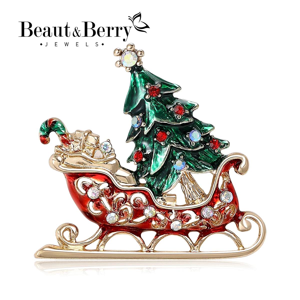 Beautiful Enamel Christmas Tree Sleigh Brooches for Women Unisex Christmas Decoration Pins New Year Party Accessories Gifts