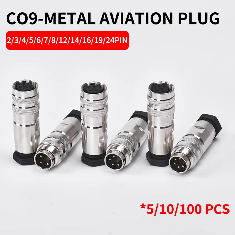 

5/10/100 Sets Aviation plug socket waterproof round connector gold plated C09 M16 series 8P 12 pins 14 16 19 24