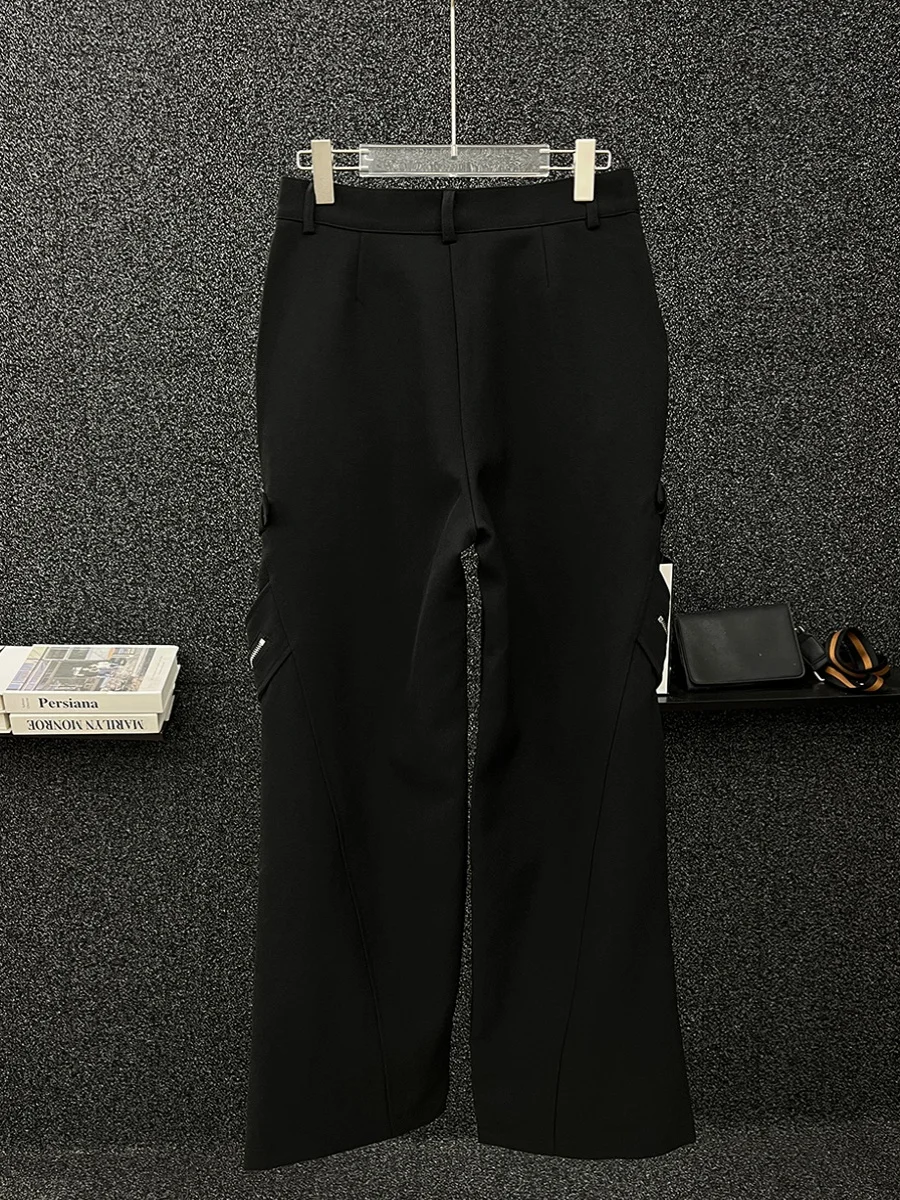 2024 Autumn Winter Chic Metal Zipper Decoration Casual Wide-Leg Pants Men's Loose High-End Straight-Leg Trousers Blazer Pants