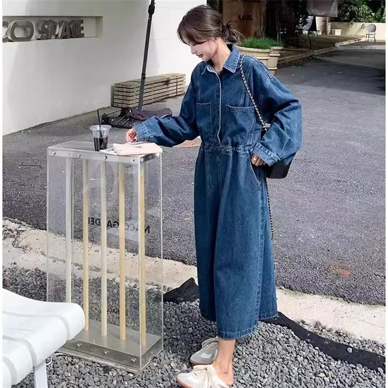 French Retro Unique Denim Dress for Women in the Spring and Autumn of 2025 Loose High-end Style Shirt Long Skirt for Commuting