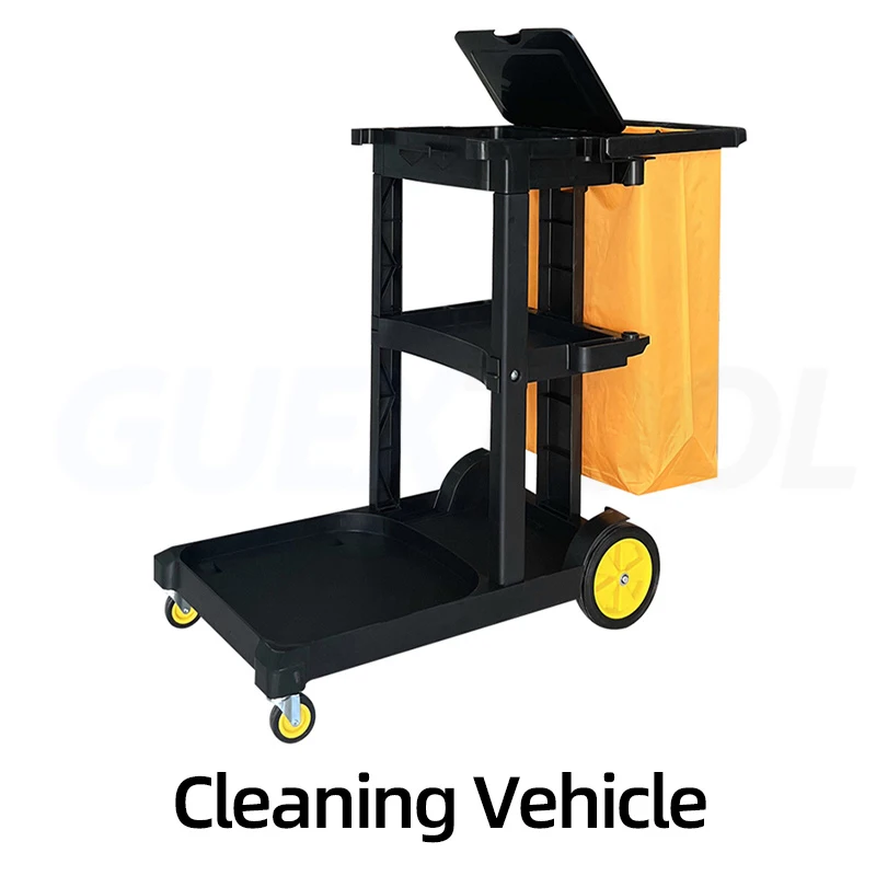 Black/Grey Cleaning Cart Cleaning Car Multifunctional Handcart Commercial Janitorial Cart Gallon Plastic Butler Car