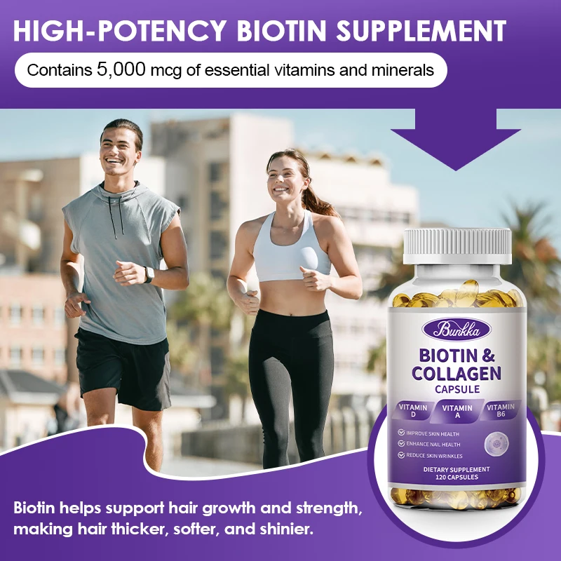 Biotin Collagen 5,000Mcg Capsules Keratin Hyaluronic Acid with Vitamin C, D, B7 Hair Growth Support Skin&nails Health Supplement