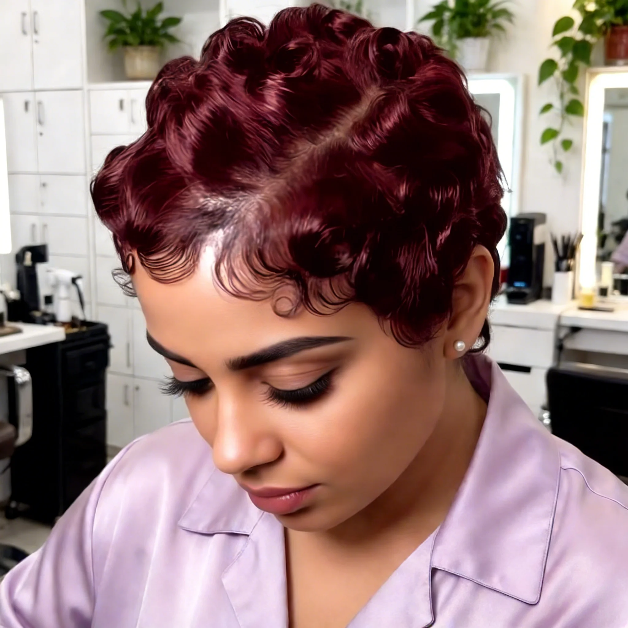 

Short Bob Pixie Cut Human Hair Wig 13x4 Transparent Lace Front Wig for Women Curly Wave Texture Natural Look 180% Density