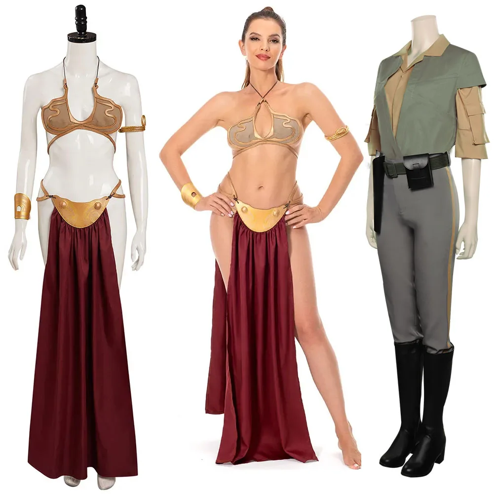 

Return Of The Jedi Cosplay Costume Princess Leia Slave Uniform Suit Women Sexy Golden Bikini Set For Halloween Carnival Party