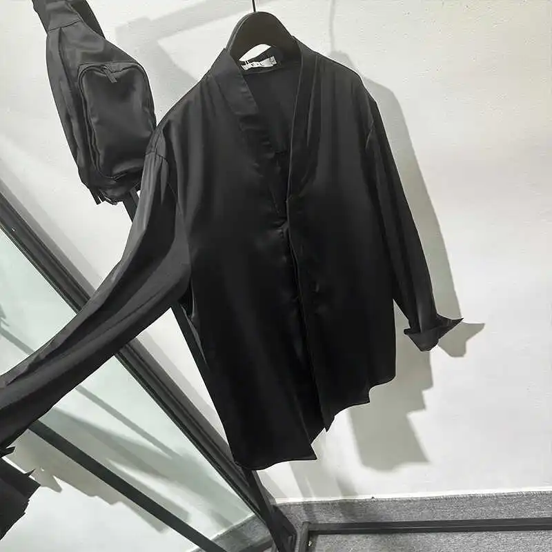 Design Casual Collar Minimalist Solid Color Long-Sleeved Shirt Non-Ironing Popular Avant-Garde Temperament Top Fashion