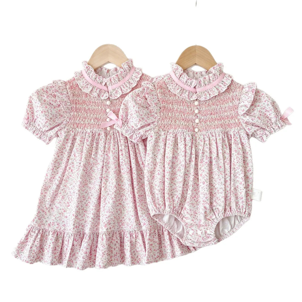 2026 Summer New Cute Baby Girl Floral Lace Bodysuit Girls Short Sleeve Sweet Princess Dress Cotton Toddler Sisters Clothes