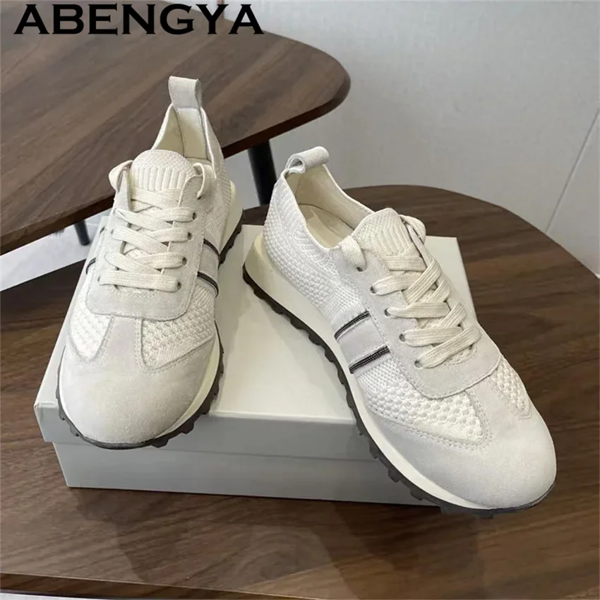 Весенняя распродажа 2026: Женс – обзор и цена Knit Fabric Lace Up Sneakers