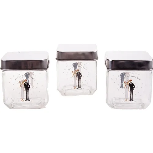 Bosphorus Storage Container Square 3 Pcs Set Bride Groom 9 X9X10CM