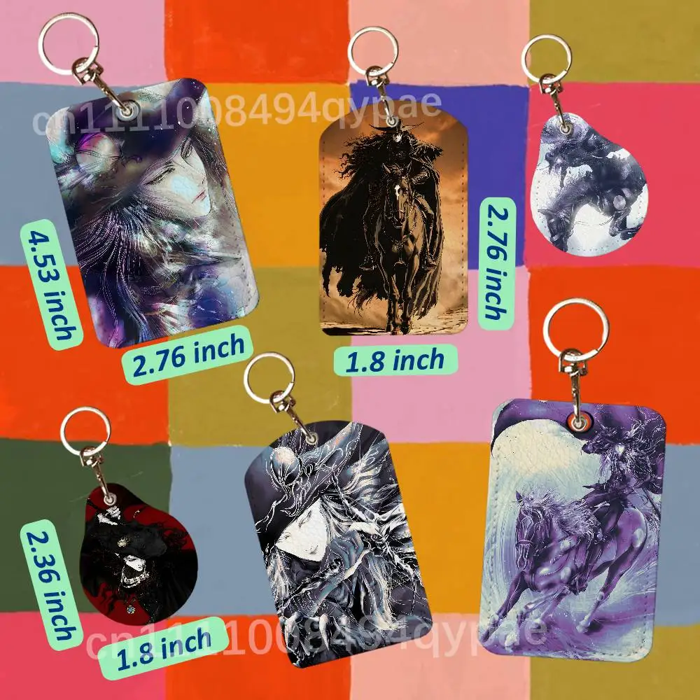 V-Vampire Hunter D Leather Access Card Case Anti-lost Card Holder Keychain Accessories Fingerprint-proof Key Tag Ring