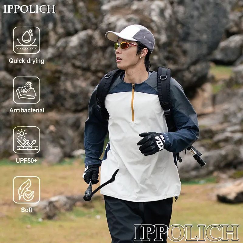 

Hiking Top Fishing Sun Protection Long Sleeve Splicing Contrast Color Quick Dry Loose Fit Sports Swimming Running Breathable Top