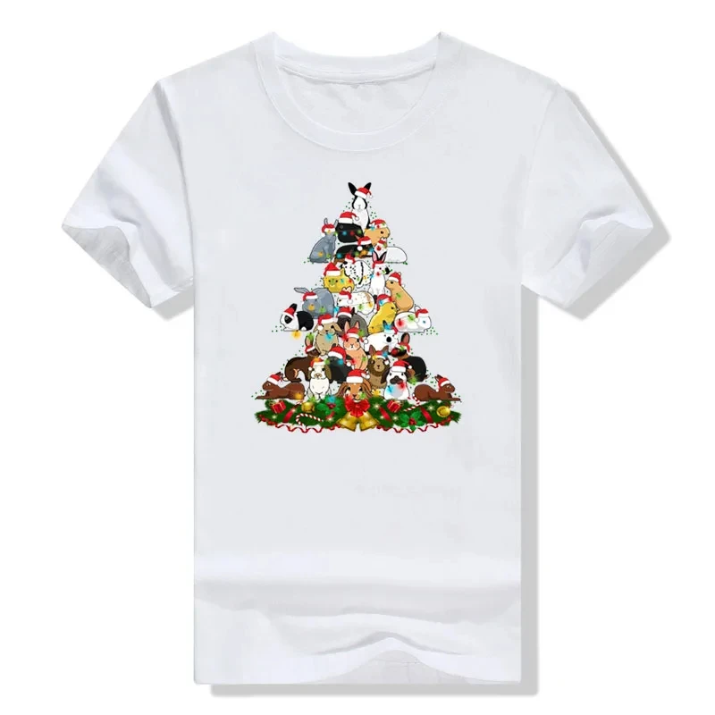 Bunny Christmas Tree Graphic T-Shirts Funny Rabbits Printed Aesthetic Clothes Basic Cotton Outfits Family Matching Tee Xmas Gift