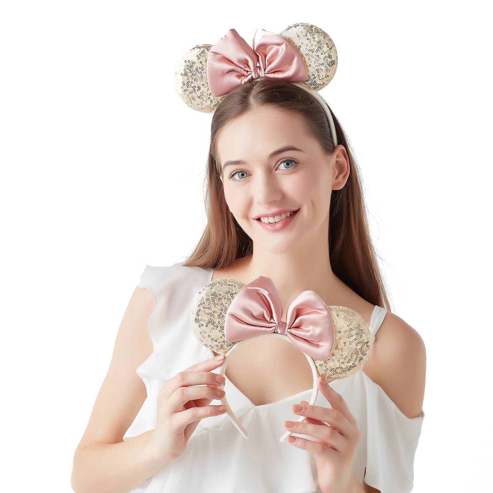 2 Pcs Mouse Ears Headbands,Shiny Bows Mouse Ears Headbands for Birthday Parties, Themed Events, A Perfect Addition to Your Trip