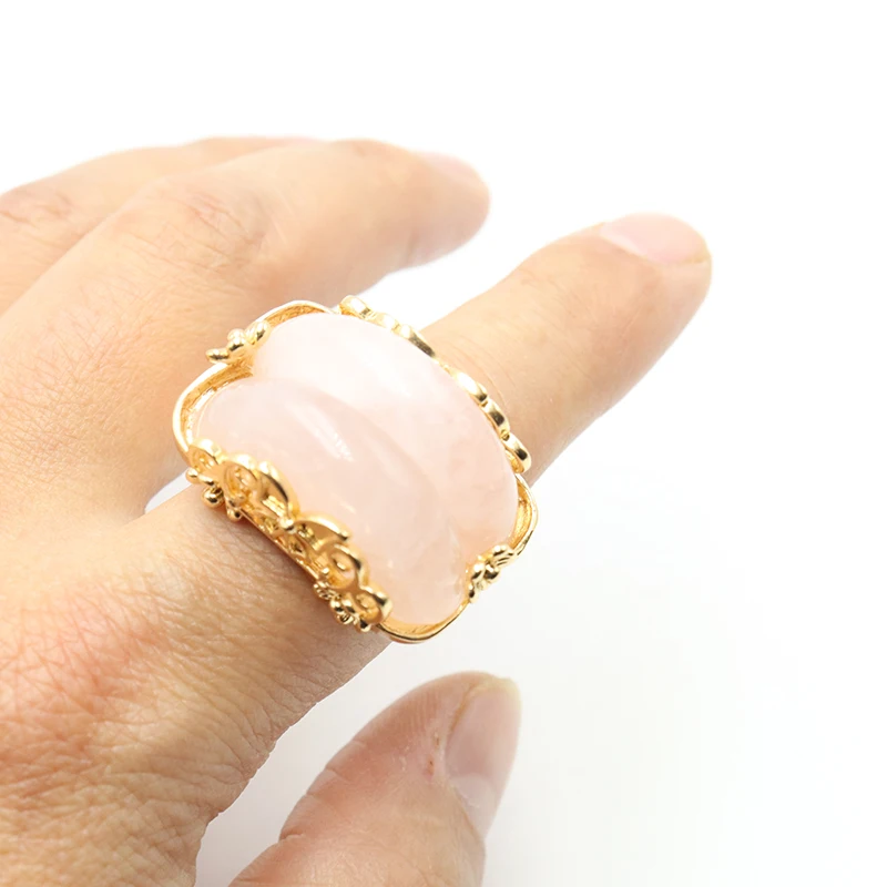 Reiki Healing Crystal Natural Stone Rings for Women Jewelry Irregular Pink Quartz Amethyst Ring