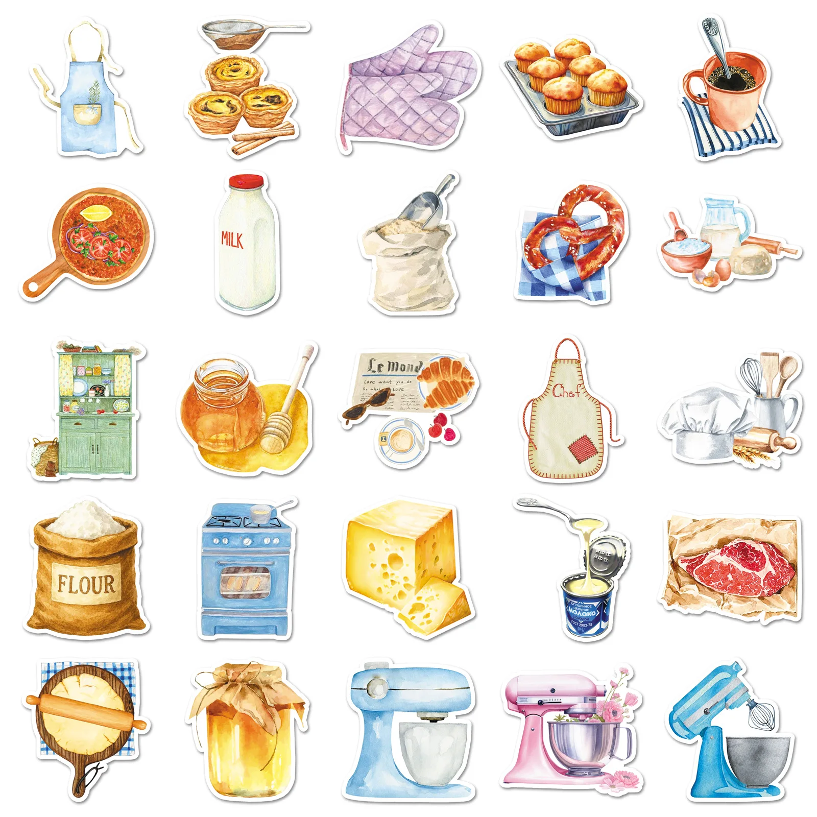 50Pcs Kitchen Baking Cartoon Food Doodle Stickers Stationery Laptop Phone Guitar Fridge Water Cup Skateboard DIY Sticker