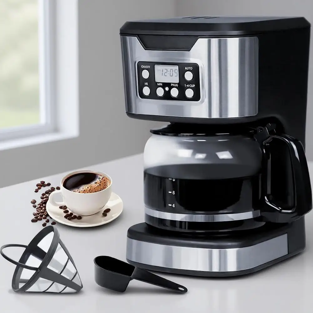 

12-Cup Automatic Coffee Maker with 1-4 Cup Setting, Stainless Steel, Keep-Warm, Ideal for Home and Office Use