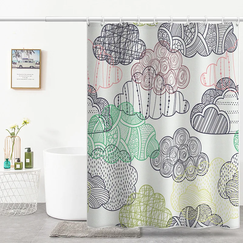 Bathroom Shower Curtain Cloud Line Cloud Waterproof Shower Curtain Bathroom Partition Curtain Bathroom Decoration Accessories
