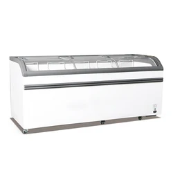 Commercial Supermarket Glass Sliding Door Island Freezer Display Cabinet Large Storage Space Big Capacity Fresh