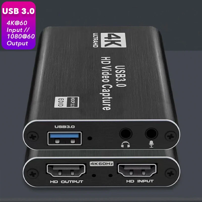 4K USB 3.0 Video Capture Card HDTV 1080P 60Hz HD Video Recorder Grabber For PS4 OBS Game Recording Live Streaming