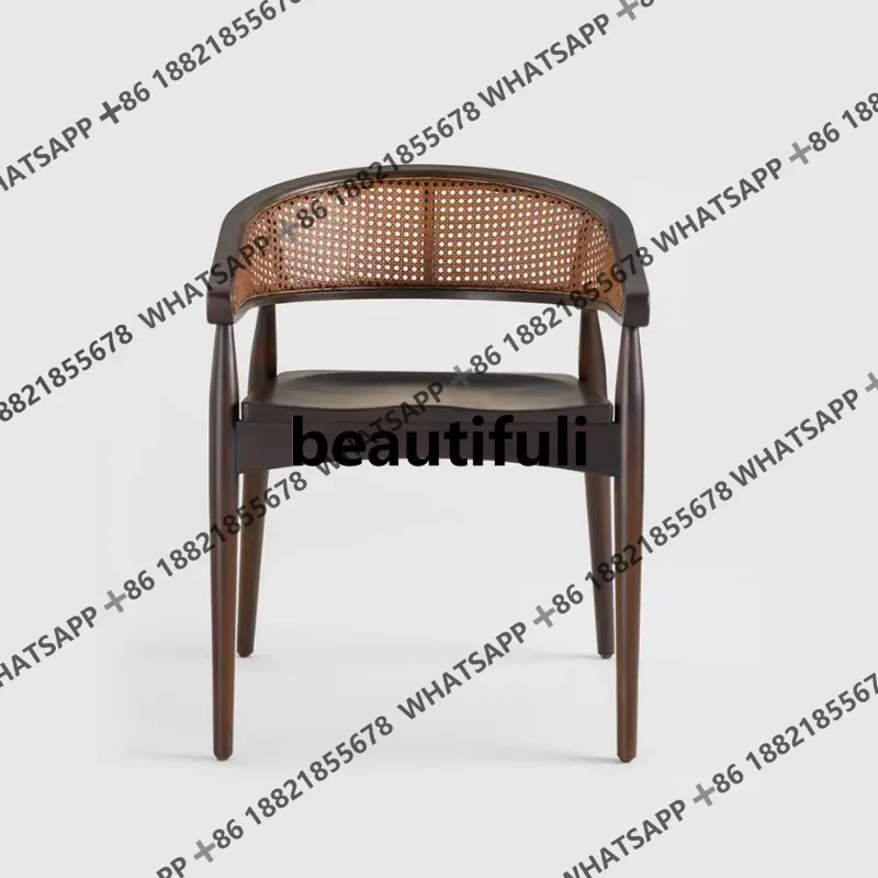 

X Solid wood dining chair retro, hotel dining armrest back chair