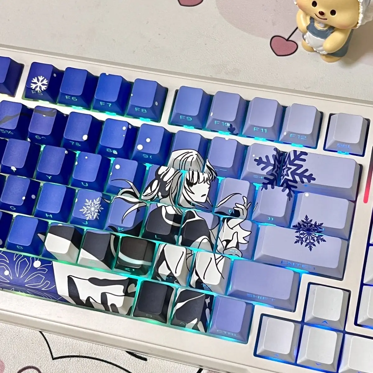 Translucent Raven Sakura Keycap Cherry Profile Anime Keycap Sub-dye Side Carving Through PBT Keycap for MX Mechanical Keyboard