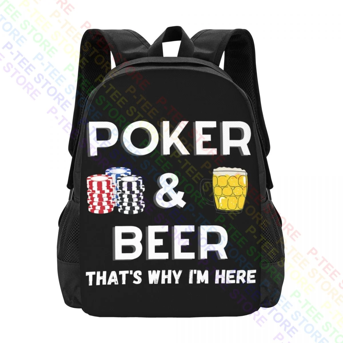 Poker And Beer Thats Why I‘M Here Funny PokerBackpack Large Capacity Gym Riding Backpack