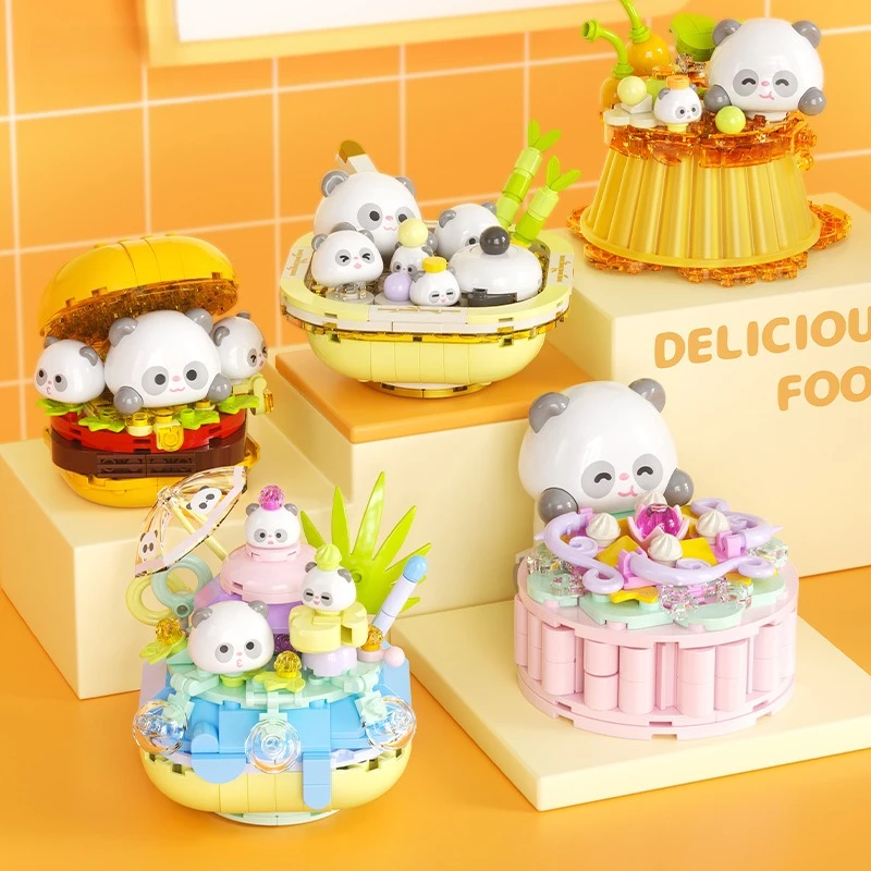Leuke en leuke bouwsteenfiguren uit de Panda Food-serie, montagespeelgoed en geschenken