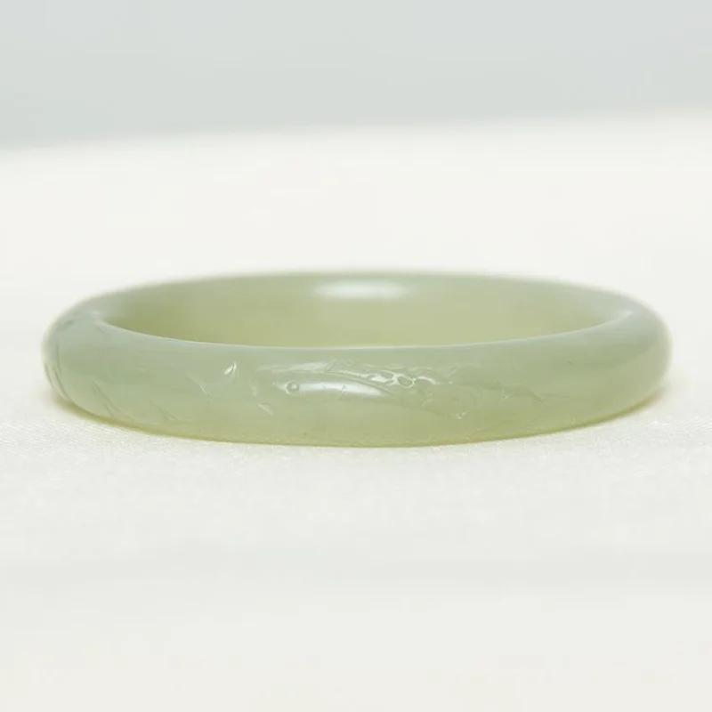 Hetian Qinghai Material-Base , Green-White 53mm Peace Jade Bracelet