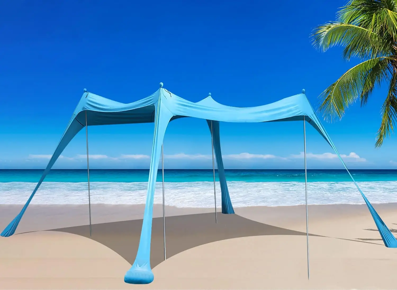 

Family Beach Tent Canopy Sun Shade, Pop Up Grande Beach Tent Sun Shelter Stability 4 Poles with Portable Carry Bag Outdo