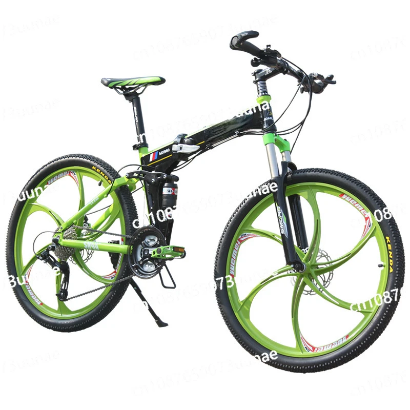 All-in-one Wheel Shock-absorbing Folding Mountain Bike, Variable Speed Bicycle Double Disc Brake Single