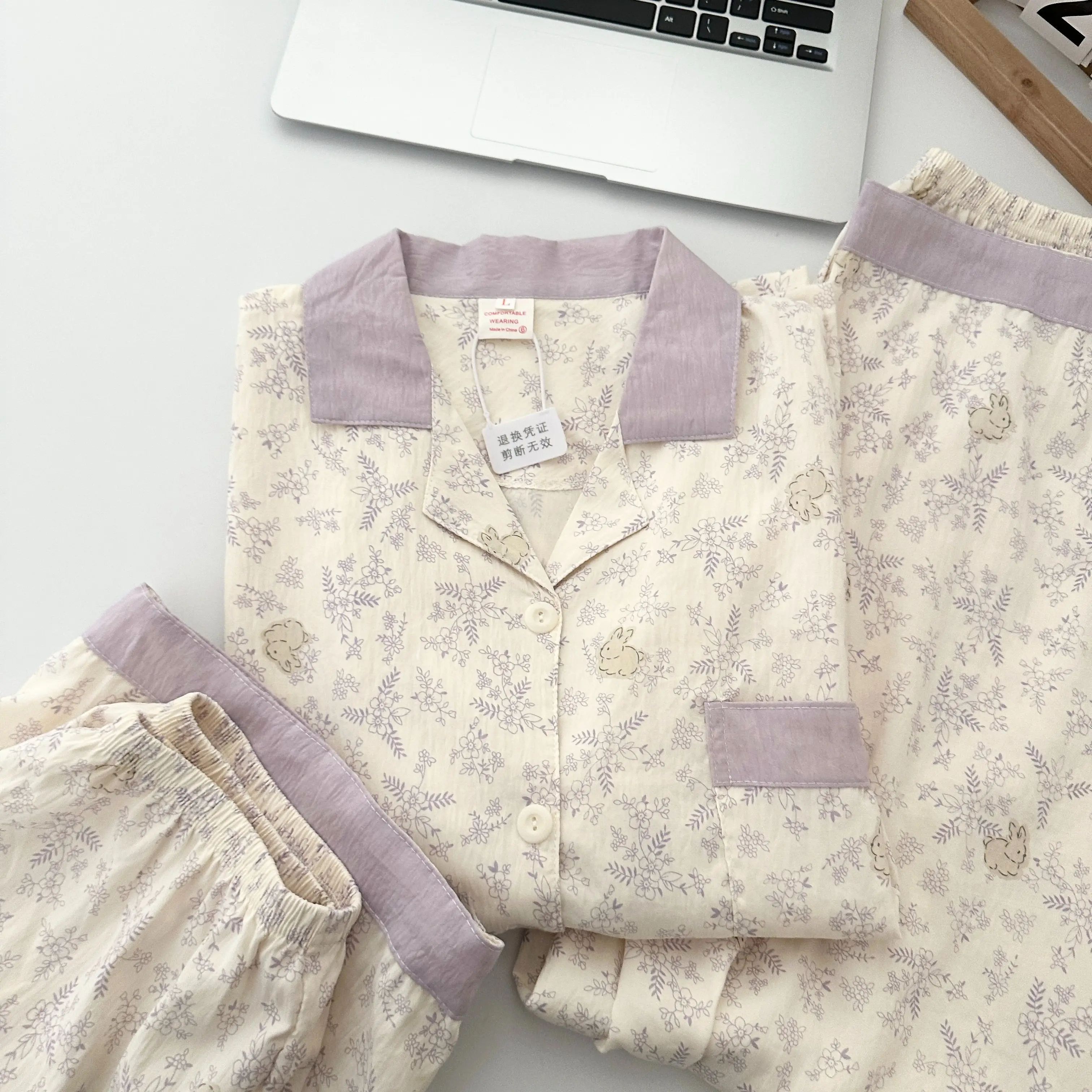 Korean Three-piece Ins Wind Small Fresh Floral Pajamas Sweet Girl Pure Cotton Short-sleeved Cartoon Casual Loose Loungewear