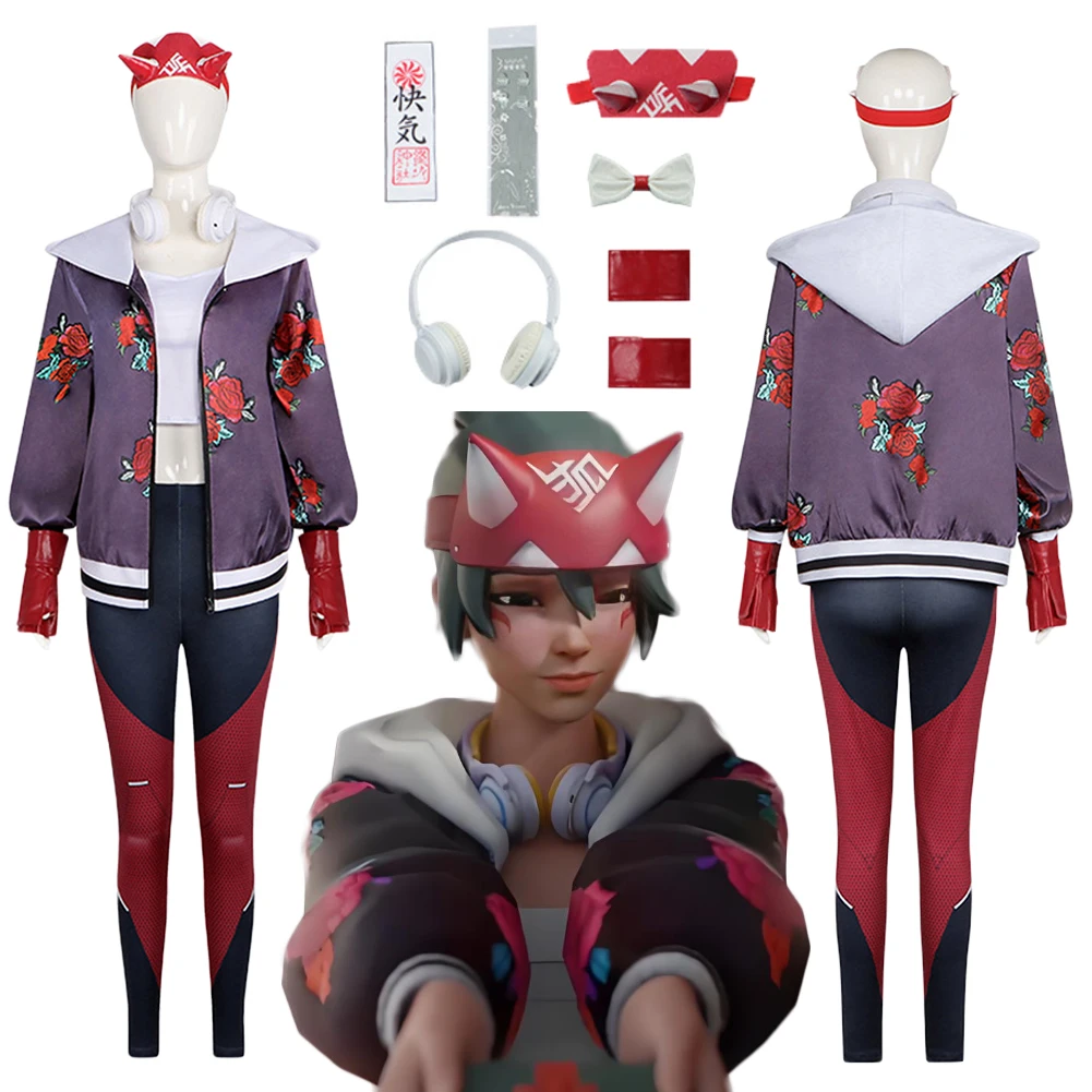 

Kiriko Cosplay Costume Game OW Clothes Hat Accessories Outfits Roleplay Female Flower Coat Uniform Suit Halloween Carnival Party