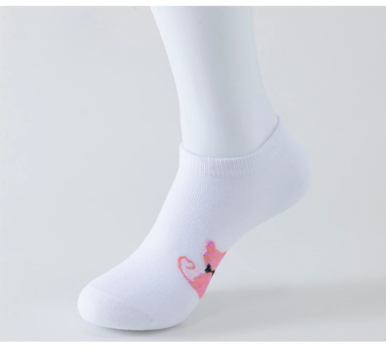 5 Paar kurze Damensocken, Pink Cat Thin, niedliche Ganzjahres-Bootsocken, Slow Top, modische Bootsocken – Detail 7