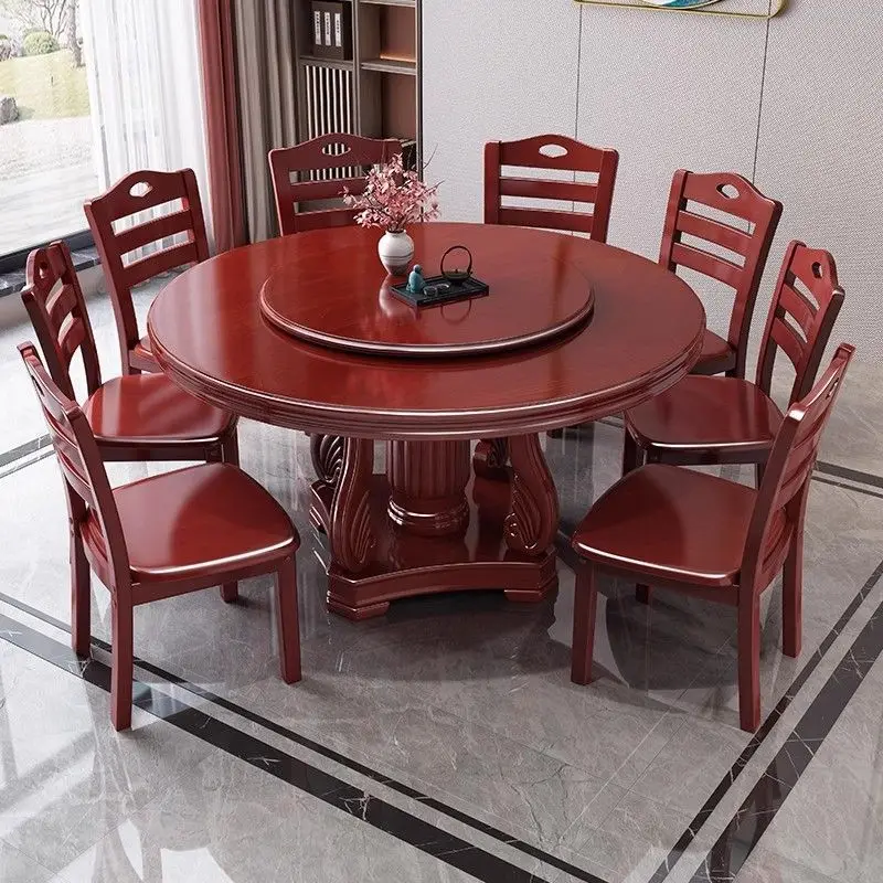 

Solid wood dining table and chair combination round hotel hotel large round table household round