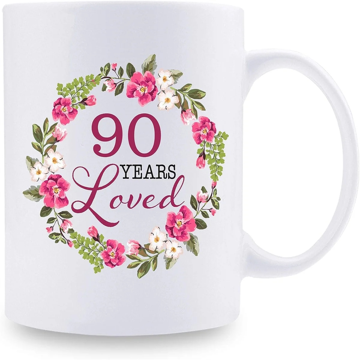 

90th Birthday Gifts for Women, 90 Years Loved with A Garland Funny Birthday Christmas Gifts Novelty Coffee Mugs 11 oz