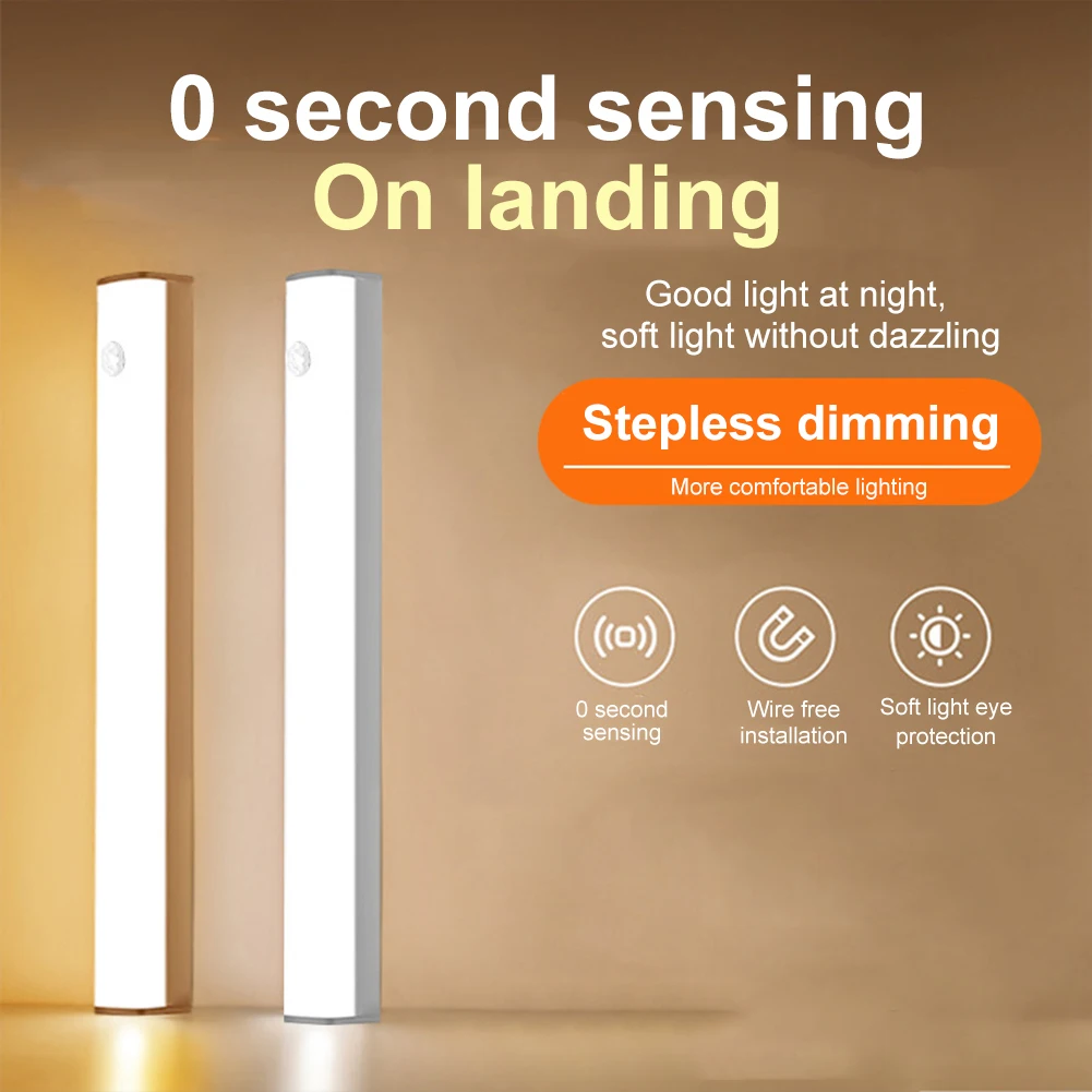 

Led Intelligent Human Body Induction Wireless Magnetic Strip Night Light Rechargeable Kitchen Wardrobe Cabinet Wine Cabinet Bedr