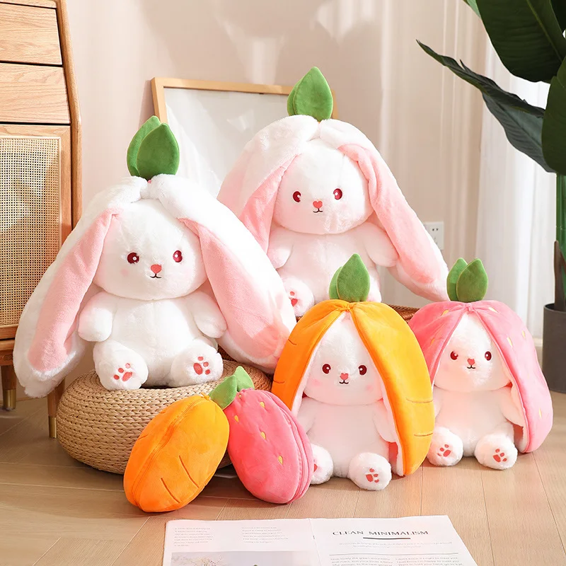 

18cm Hot Sale Kawaii Fruit Bunny Plush Doll Cute Carrot Strawberry Turn Into Rabbit Plush Toy Kids Birthday Christmas Gifts