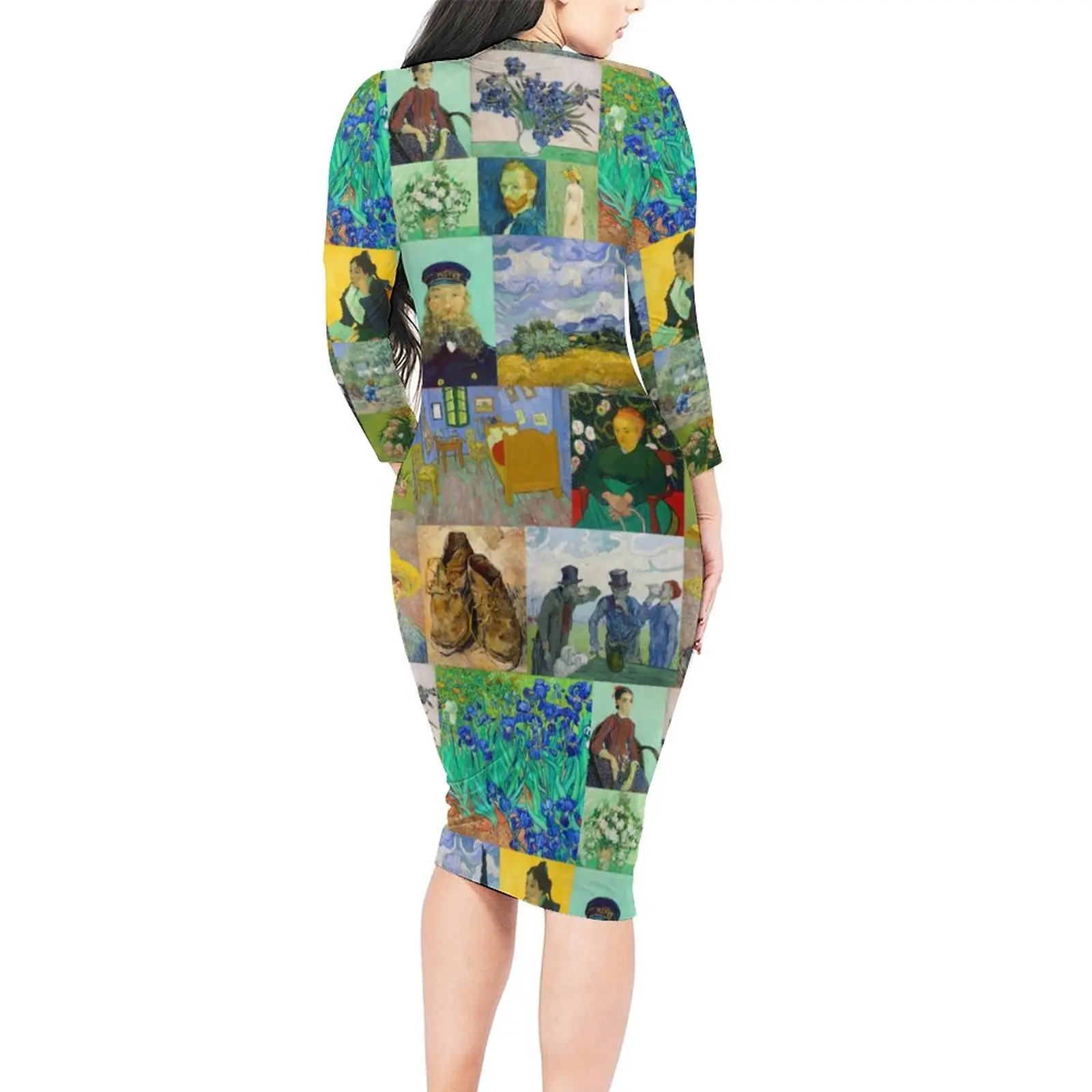 Vestido de Van Gogh con pinturas coloridas para mujer, moda urbana, Bodycon, manga larga, Vestidos estampados, talla grande, otoño