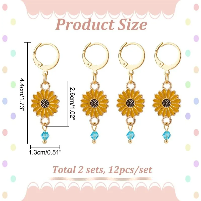 24 Pcs Enamel Sunflower Stitch Markers, Enamel Alloy Crochet Stitch Marker Charms Removable Locking Stitch Marker for Knitting